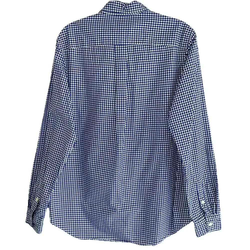 Ralph Lauren Boys Shirt Kids Size 18 20 Blue White Plaid Red Pony Long Sleeve